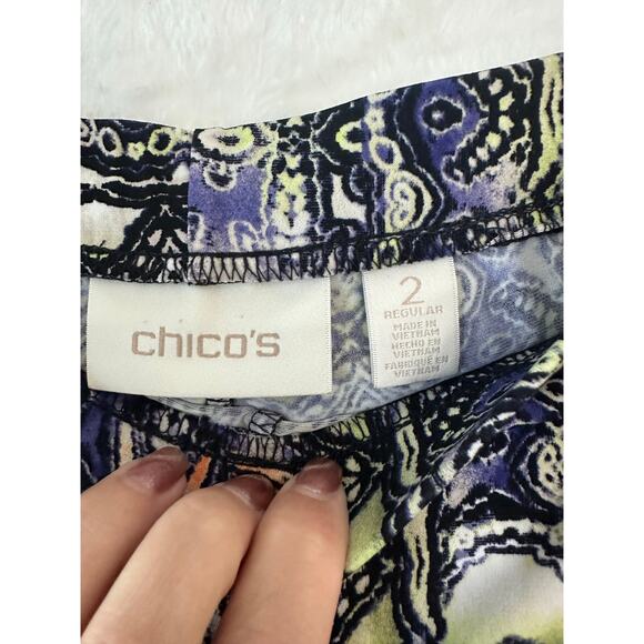 Chico's Geometric Palazzo Pants 2 Large Wide Leg Artsy Festival - Picture 3 of 8